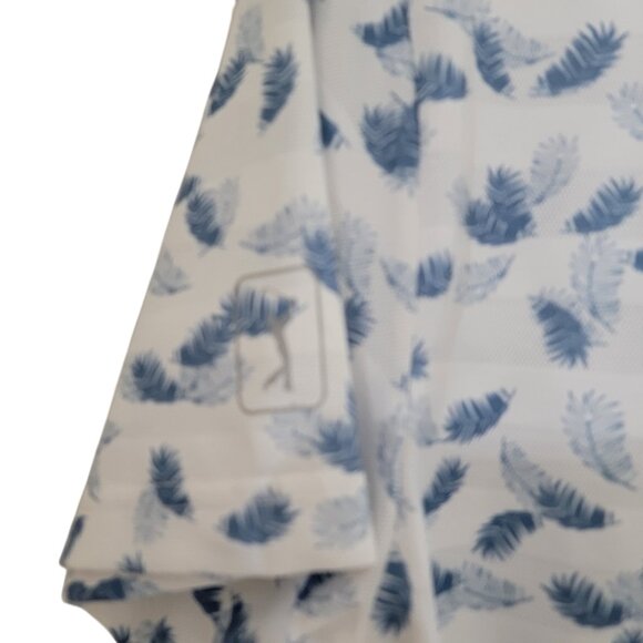 PGA Tour Size S White with Blue Tropical Leaves Pattern Golf Polo Shirt - Picture 5 of 12